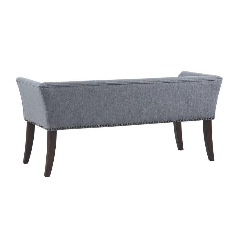 Slate Blue Upholstered Bench with Espresso Wood Legs