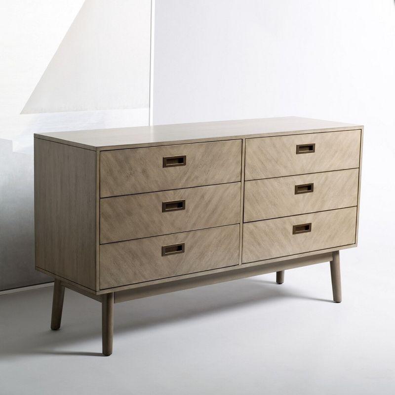 Mid-Century Modern Light Grey 6-Drawer Solid Wood Dresser