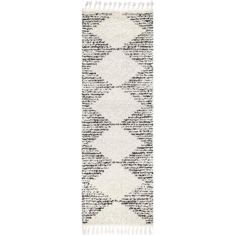 Nuloom Bria Trellis 2x10 Runner Shag Indoor Area Rug for Living Room Bedroom Dining Room Nursery Entryway Hallway, Off White/Charcoal