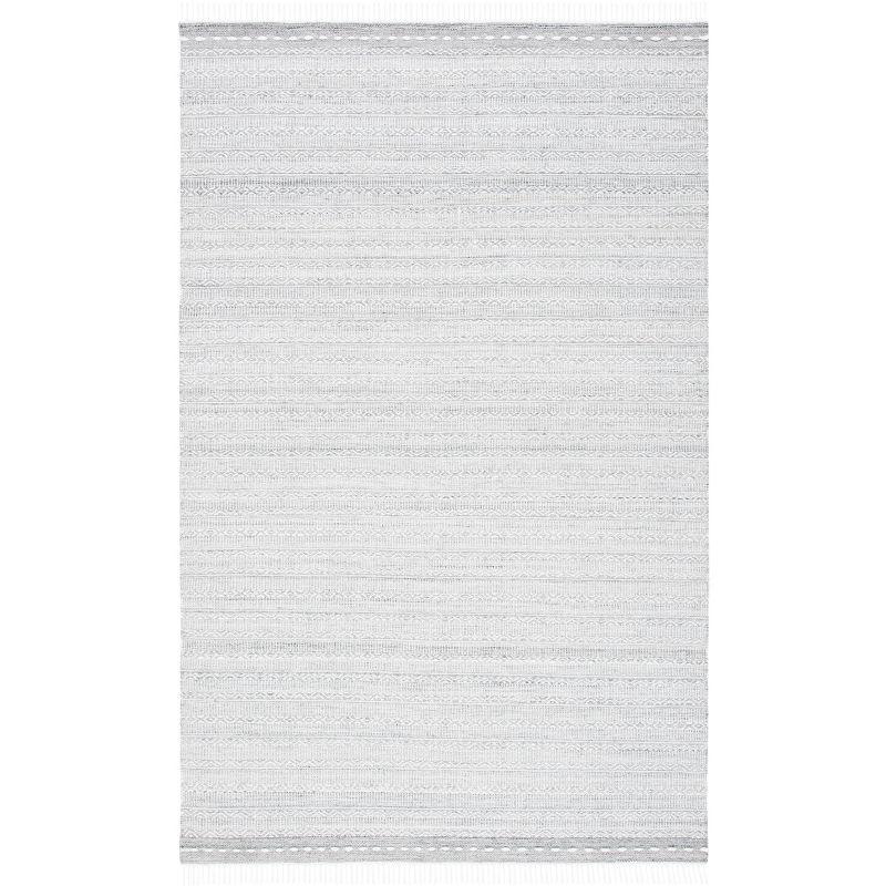 Gray and Ivory Striped Wool and Synthetic 3' x 5' Area Rug