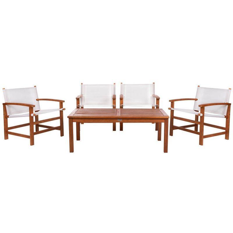 Natural Eucalyptus Wood Outdoor Dining Set with Beige Armchairs