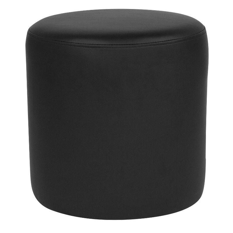 Black Leather Round Upholstered Pouf Ottoman