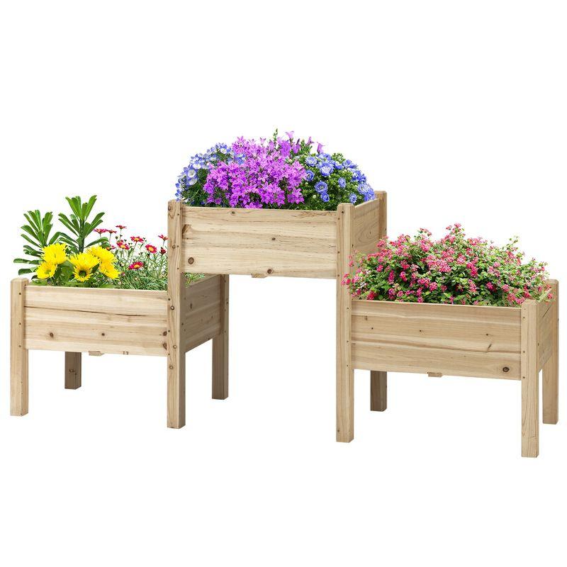 Outsunny 73" x 18" x 32" Raised Garden Bed w/ Three Elevated Planter Box, Freestanding Wooden Plant Stand for Vegetables, Herb, Flowers, Natural