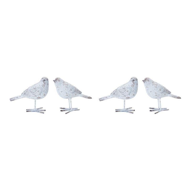 Weathered Gray and Brown Resin Bird Figurines Set of 4