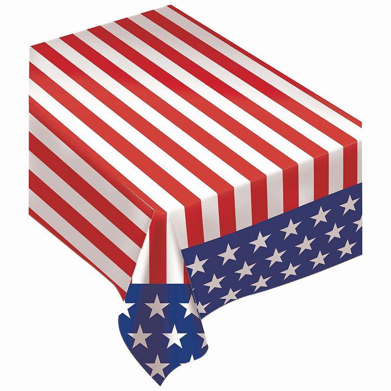 Patriotic Red White and Blue Vinyl Table Cover 52" x 90"