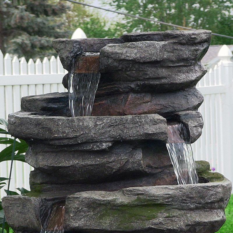 Sunnydaze 31"H Electric Polyresin and Fiberglass Lighted Cobblestone Waterfall Outdoor Water Fountain with LED Lights