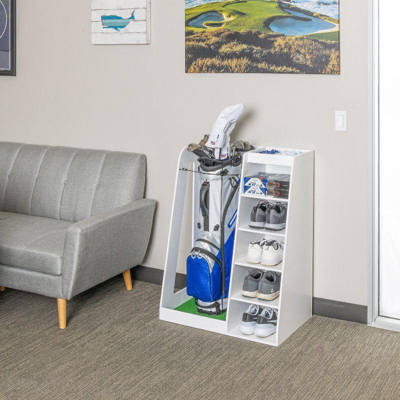 GoSports Premium Wooden Freestanding Golf Bag Organizer and Storage Rack