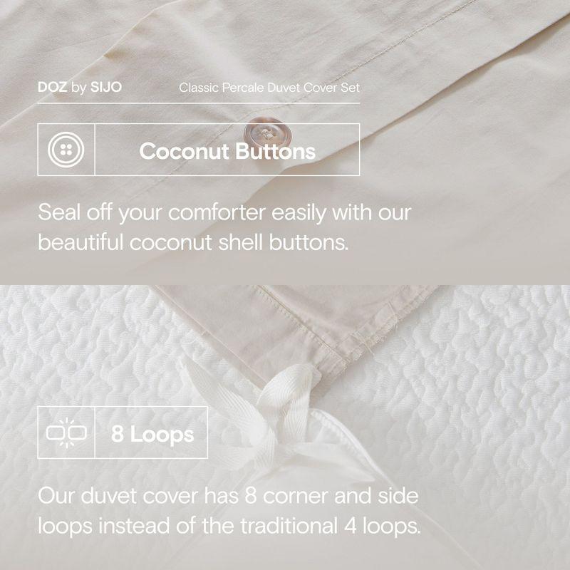 DOZ Long Staple Cotton Duvet Cover Set, Crisp Percale Weave, Breathable, Matte Finish, Durable, Hotel Comfort, 8 Loops