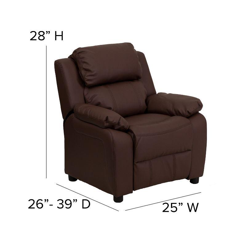 Emma and Oliver Deluxe Padded Brown LeatherSoft Kids Recliner with Storage Arms