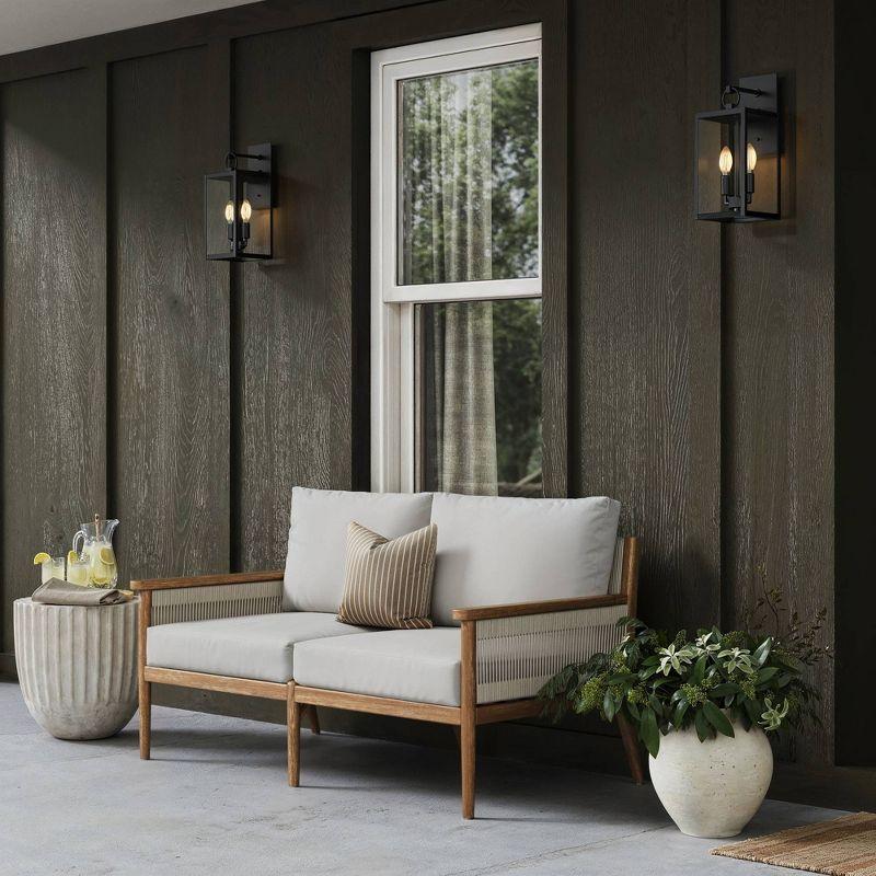 Kayden Light Brown Acacia Wood Outdoor Loveseat with Gray Cushions