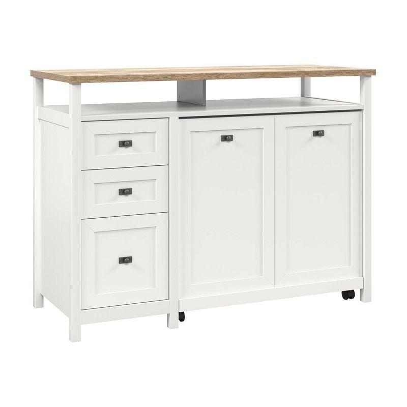 White Wood Credenza Desk with Drawer and Filing Cabinet