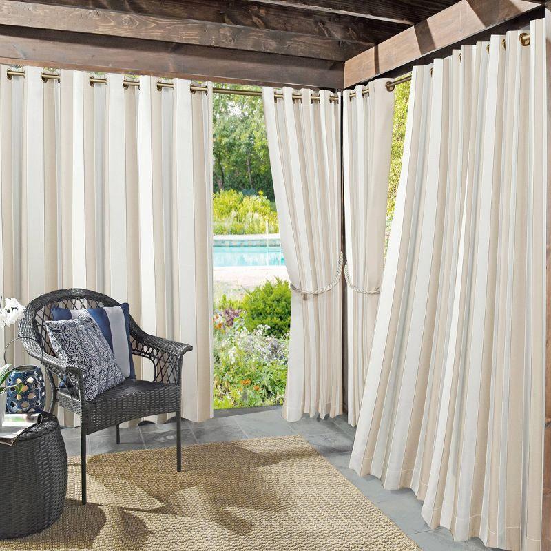 Sun Zero Room Darkening Valencia Striped UV Protectant Grommet Indoor/Outdoor Curtain Panel