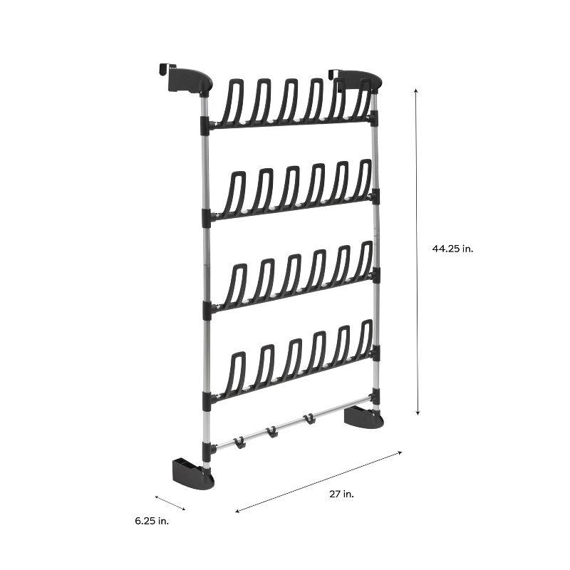 Organize It All Overdoor 12 Pair Shoe Rack with 4 Accessory Hooks: Metal Frame Shoe & Hat Organizer, Door Storage Solution