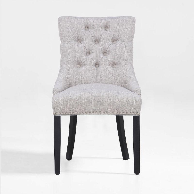 Light Gray Linen Upholstered Tufted Side Chair with Rubberwood Legs