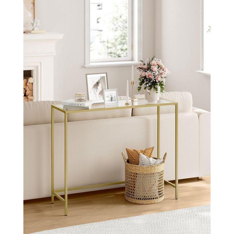 VASAGLE Console Sofa Table, Modern Entryway Table, Tempered Glass Table, Metal Frame