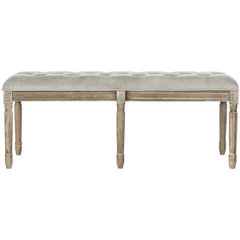 Rocha 47'' Grey Velvet Tufted Transitional Wood Bench in Rustic Oak