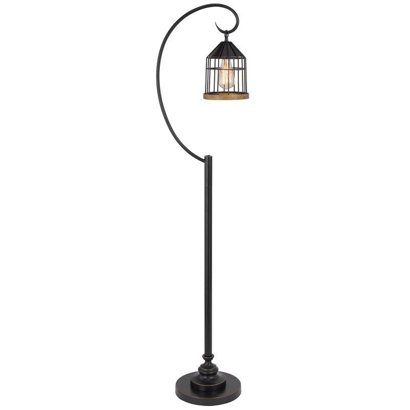 Valparaiso Slim Bronze Floor Lamp with Wooden Lantern Shade