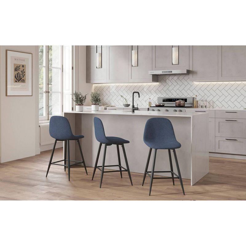 Set of 2 Pebble Counter Height Barstools Black/Blue - LumiSource: Sturdy Steel Frame, Upholstered Seat, Fixed Height