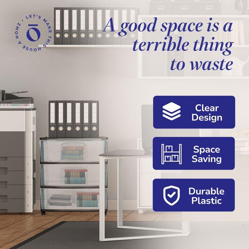 Homz Homz Tall Solid Plastic 3 Drawer Storage Cart with Wheels (Set of 2)