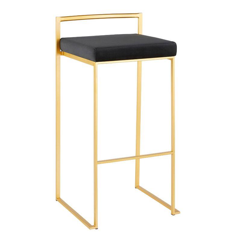 34" Set of 2 Fuji Contemporary Stackable Barstools Gold/Black Velvet - LumiSource: Cosmopolitan, Upholstered, Metal
