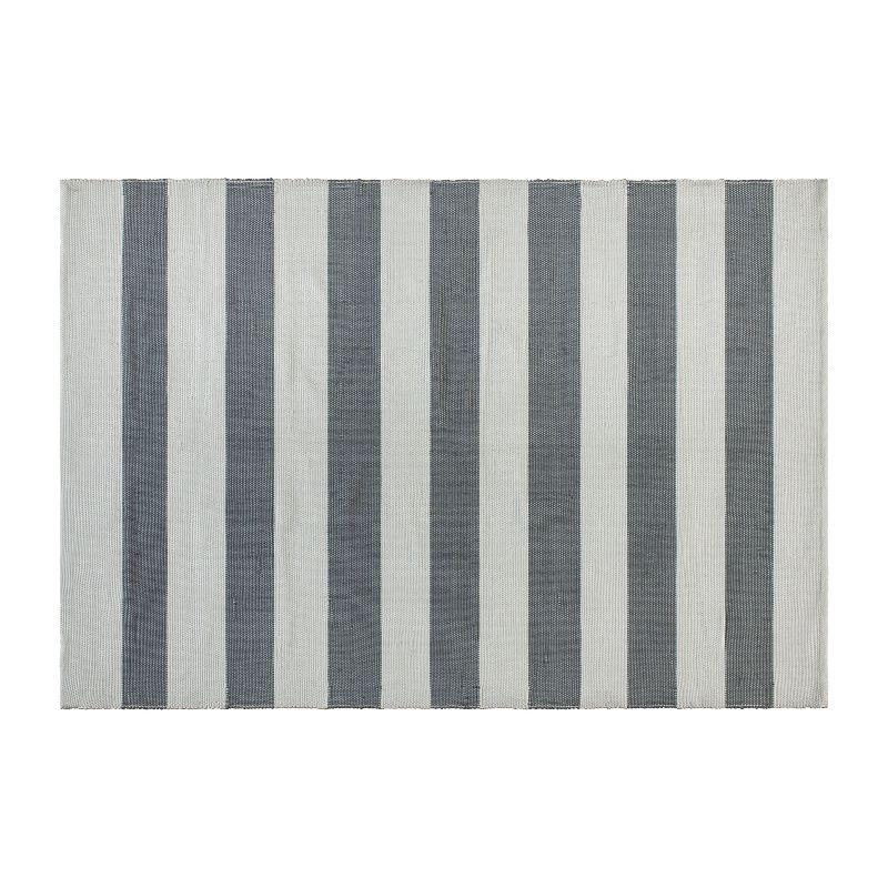 Gray and White Striped 5' x 7' Synthetic Area Rug