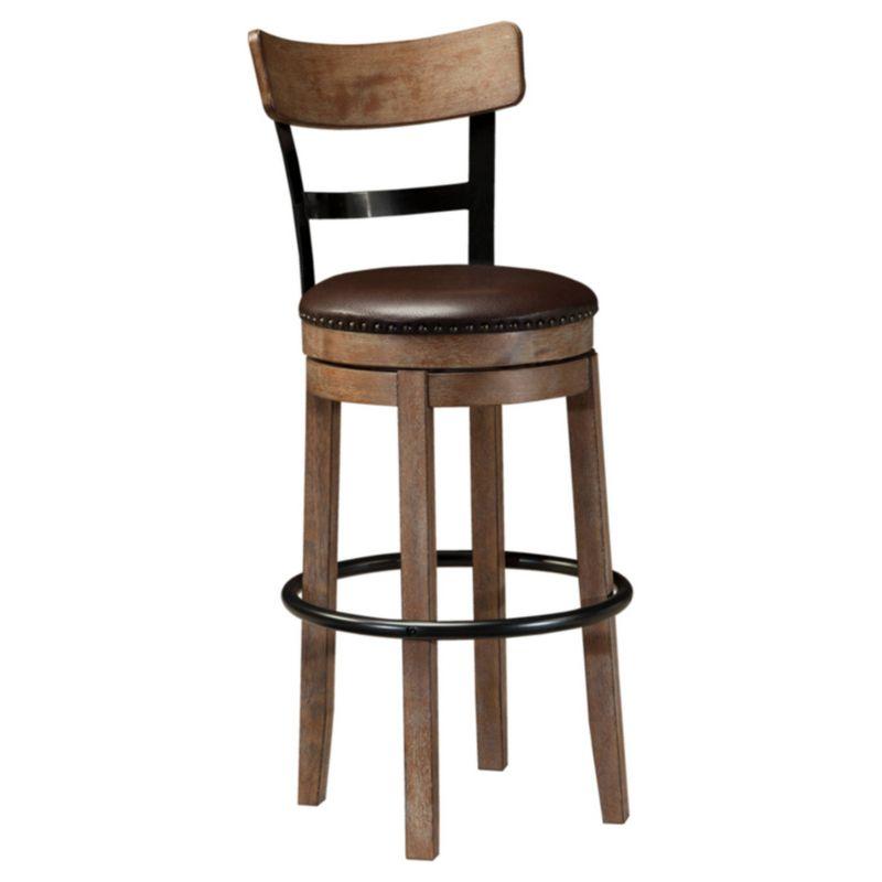 Industrial Swivel Barstool with Faux Leather Seat, Light Brown