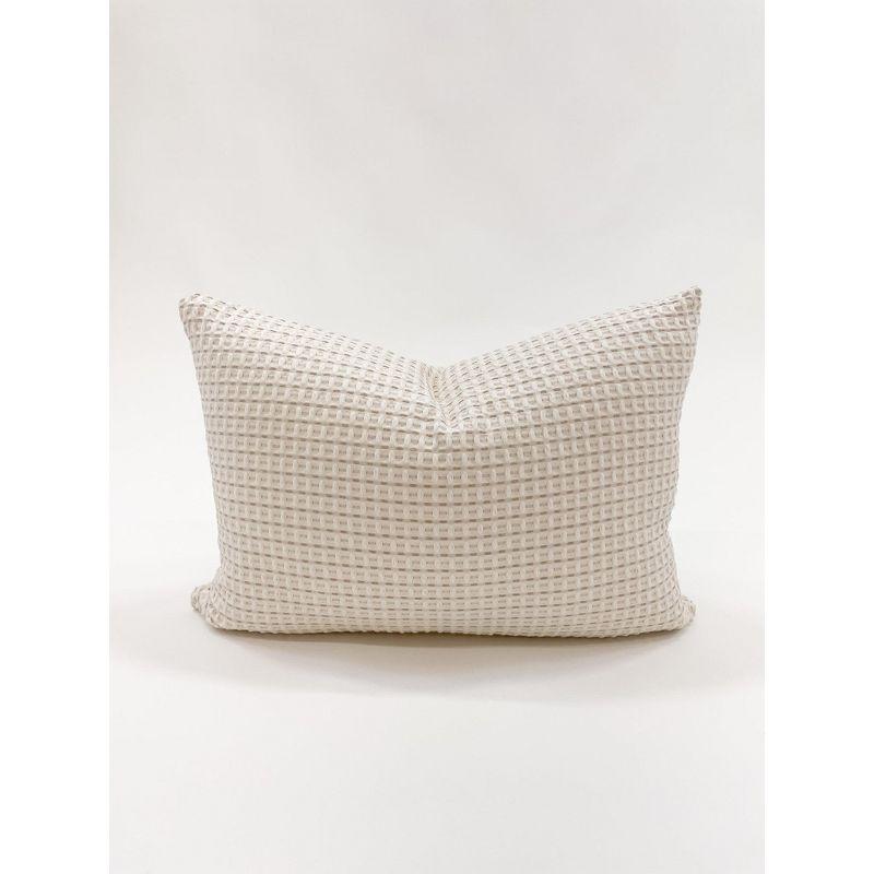 Beige Rectangular Cotton Waffle Weave Throw Pillow