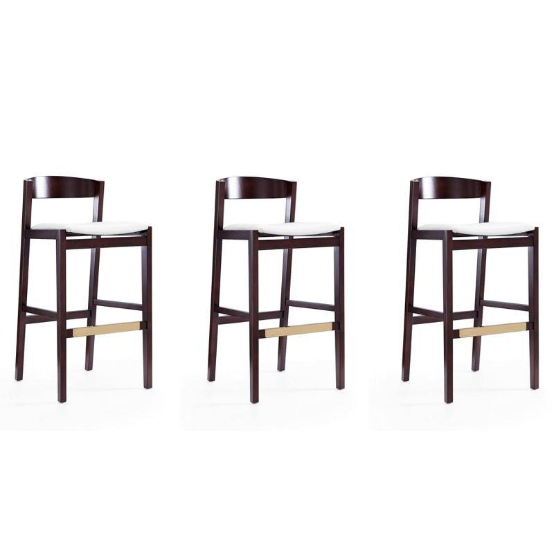 Danish Modern Ivory Faux Leather Beech Wood Barstools - Set of 3