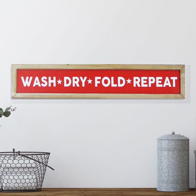 Red and Natural Wood Wash Dry Fold Repeat Sign