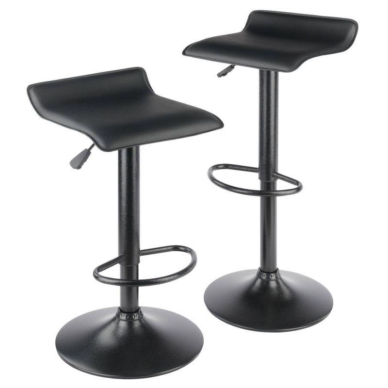 Set of 2 Obsidian Adjustable Swivel Air Lift Stool Black - Winsome: Faux Leather, Metal Frame, 22-30" Height Range