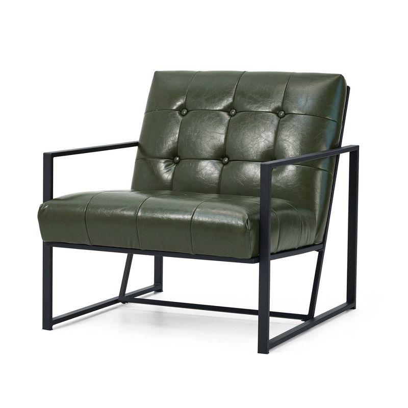 Hunter Green Faux Leather Button-Tufted Accent Chair with Metal Frame