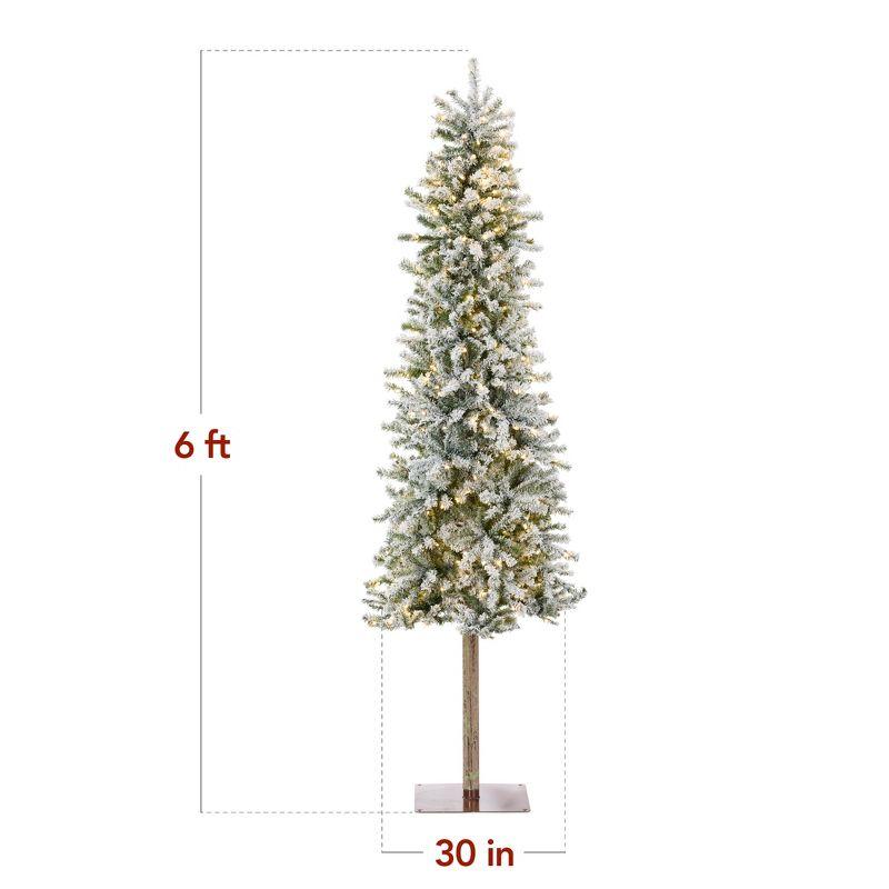 Best Choice Products Pre-Lit Snow Flocked Pencil Alpine Christmas Tree Holiday Decoration w/ LED Lights, Stand