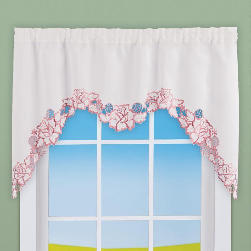 White and Mauve Embroidered Rose Polyester Window Valance