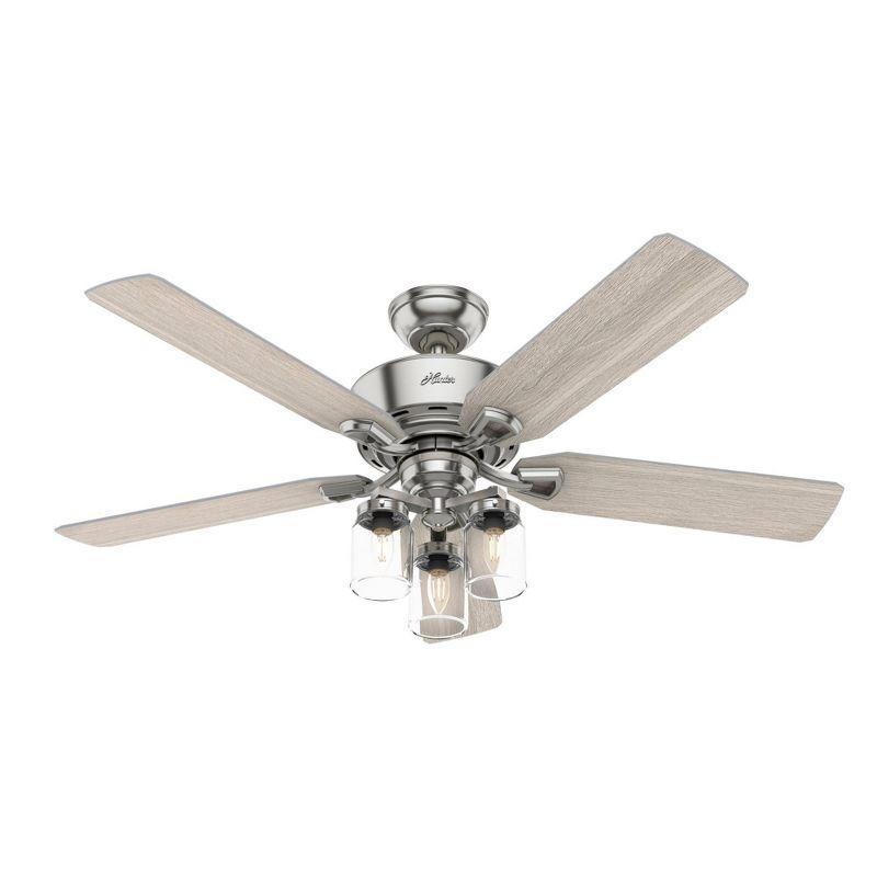 52" Devon Park Brushed Nickel Ceiling Fan with Rustic Wood Blades and LED Light