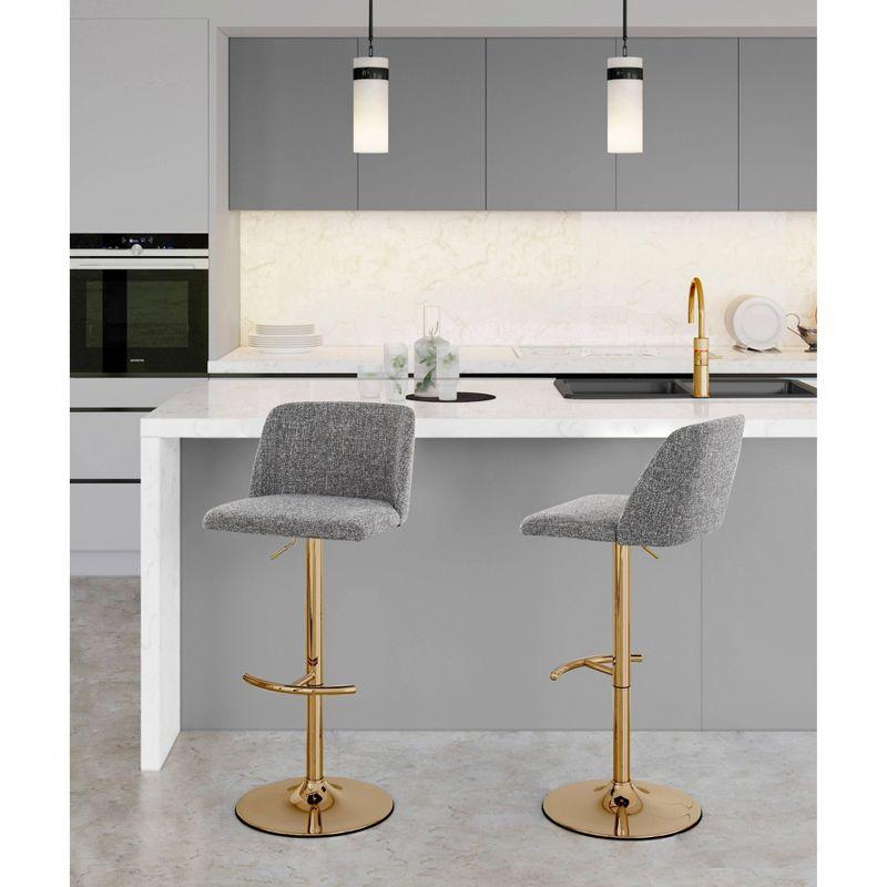 Grey Noise Fabric Gold Metal Adjustable Swivel Barstools Set of 2