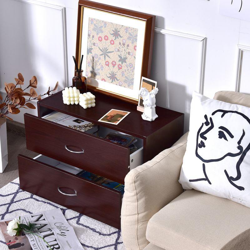 Costway 2 PCS 2-Drawer Dresser Horiztonal Organizer Wood End Table Nightstand