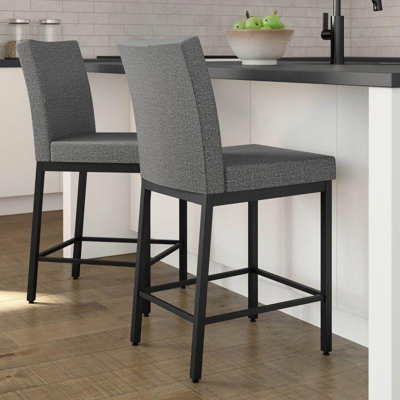 Amisco Perry Upholstered Barstool Gray/Black: Elegant Square Stool, Polyester, Steel Frame, 300 lbs Capacity
