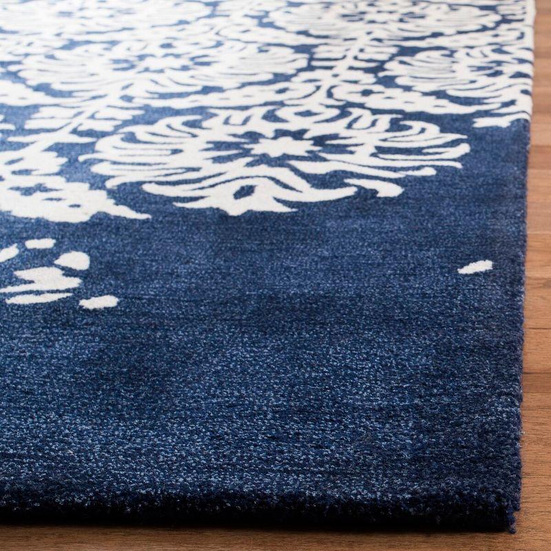 Navy and Ivory Hand-Tufted Wool Square Rug