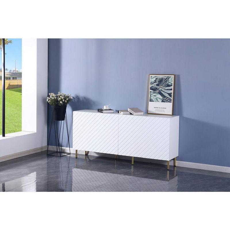 63" White MDF and Metal Sideboard Buffet with 4 Doors