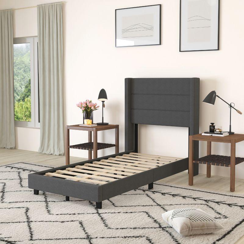 Merrick Lane Modern Platform Bed with Padded Channel Stitched Upholstered Wingback Headboard and Underbed Clearance