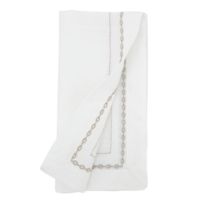 Gold Embroidered Chainlink White Polyester Napkin Set