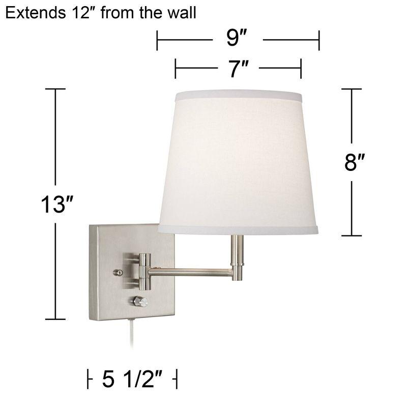 360 Lighting Lanett Modern Swing Arm Wall Lamps Set of 2 Brushed Nickel Plug-in Light Fixture White Empire Drum Shade for Bedroom Bedside Living Room