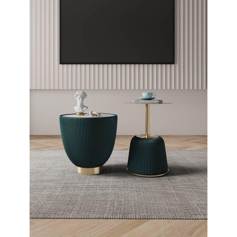 Manhattan Comfort 2pc Anderson Modern Leatherette Upholstered End Table Set Green: Faux Marble, No Assembly Required