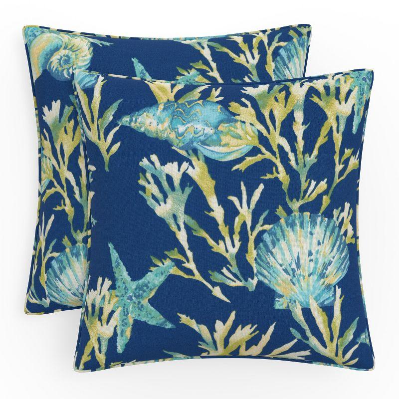 Pacific Blue Coastal Shells and Corals Outdoor Throw Pillow Set