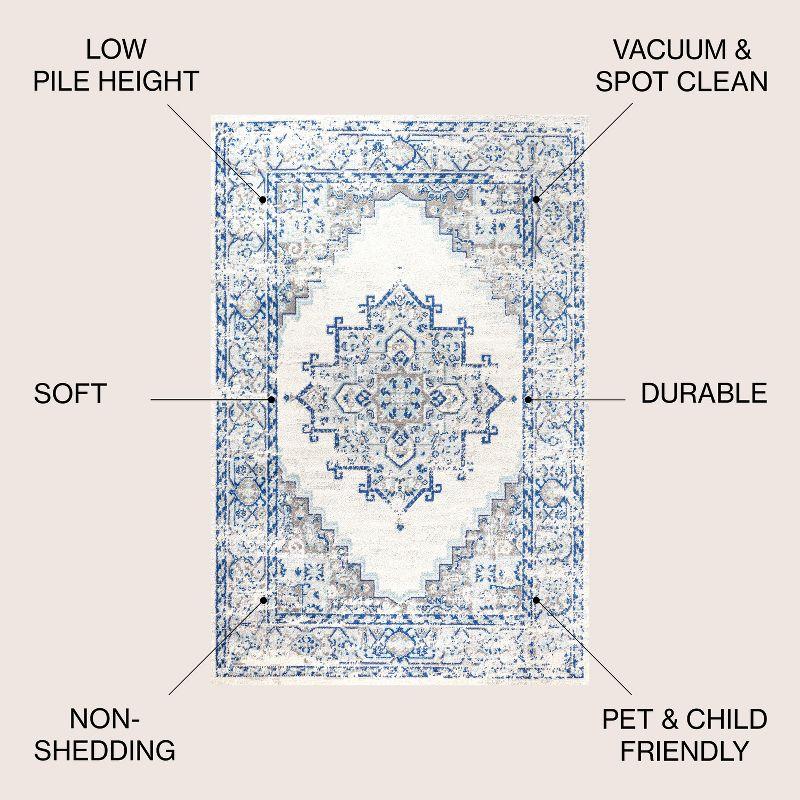 Reversible Blue/Gray Medallion Synthetic Area Rug 5'x8'