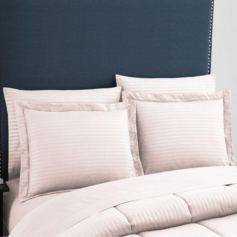 8 Piece Embossed Dobby Stripe Bed In A Bag Set - King, Pale Pink