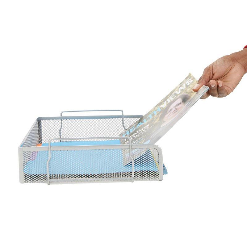 Silver Stackable Metal Mesh Letter Tray Organizer, 2-Piece Set