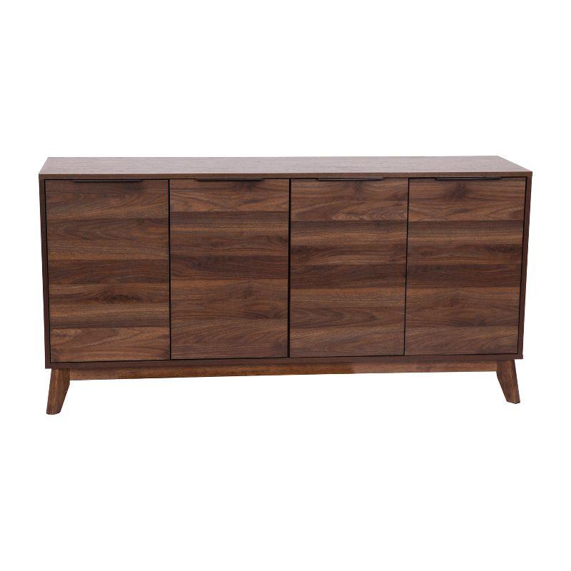 Flash Furniture Hatfield Mid-Century Modern 4 Door Storage Buffet Sideboard, 4 Soft Close Doors, Adjustable Shelves, TV Stand for up to 64" TV's