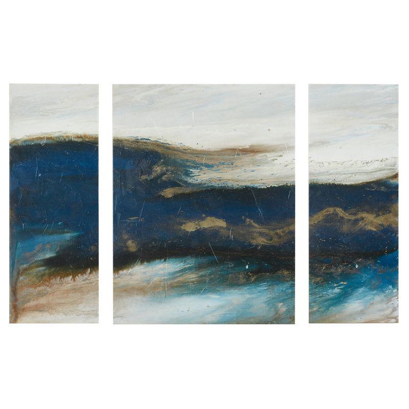 Rolling Waves Blue and White Abstract Canvas Triptych Set