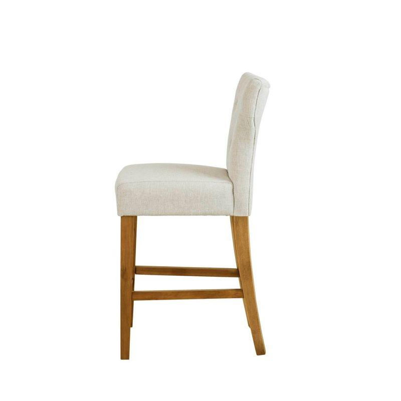 Saffron Tufted Back Counter Height Barstool Cream - Madison Park: Upholstered, Padded, Wood Legs